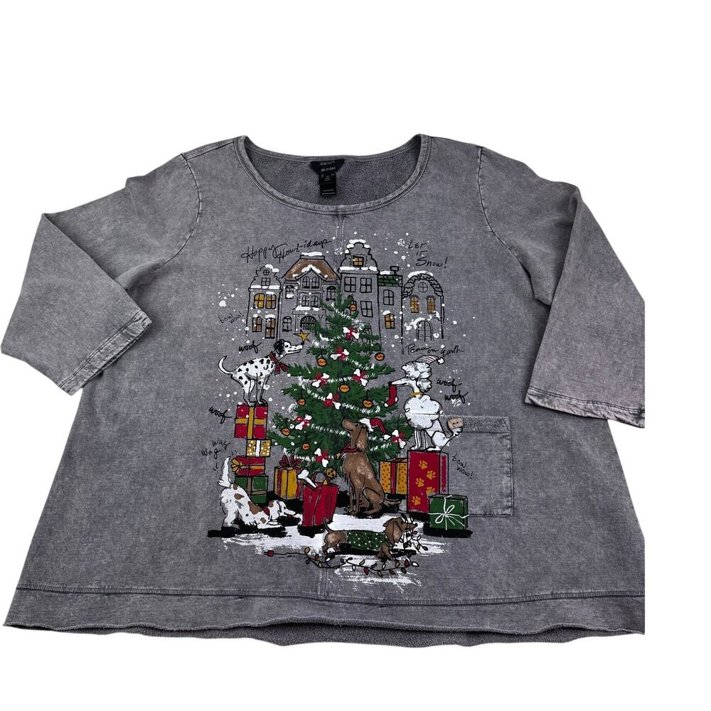 Ali Miles Dog Lovers Holiday Christmas City Scene Cotton Top Women's Size 2X